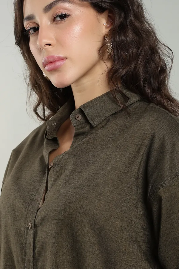 Olive_Green_Linen_Shirt_For_Women_Pure_Linen