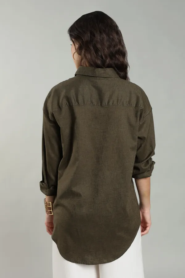 Olive_Green_Linen_Shirt_For_Women_Pure_Linen