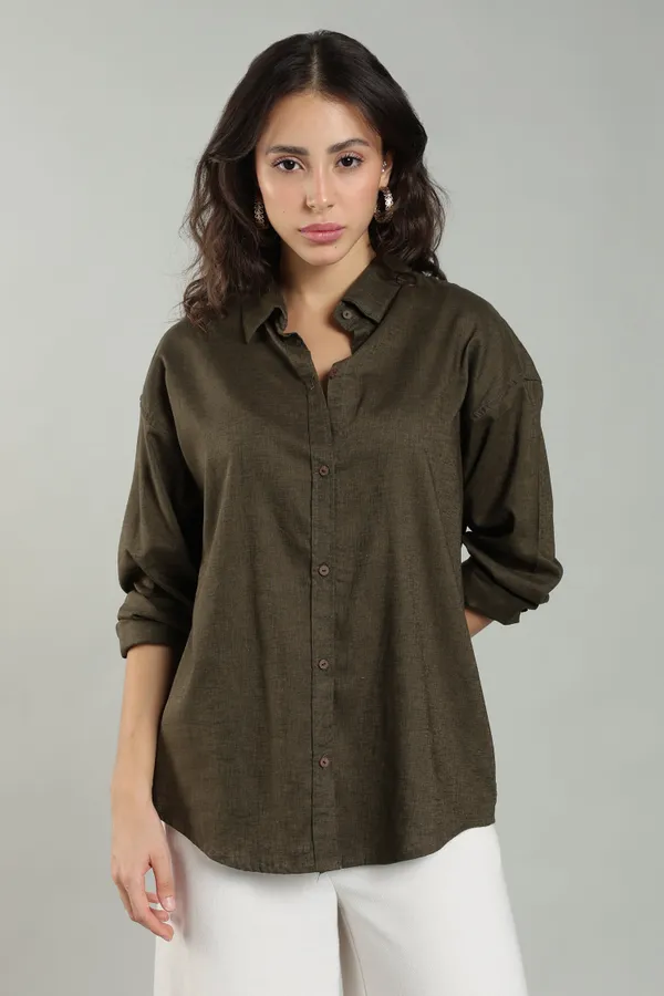 Olive_Green_Linen_Shirt_For_Women_Pure_Linen