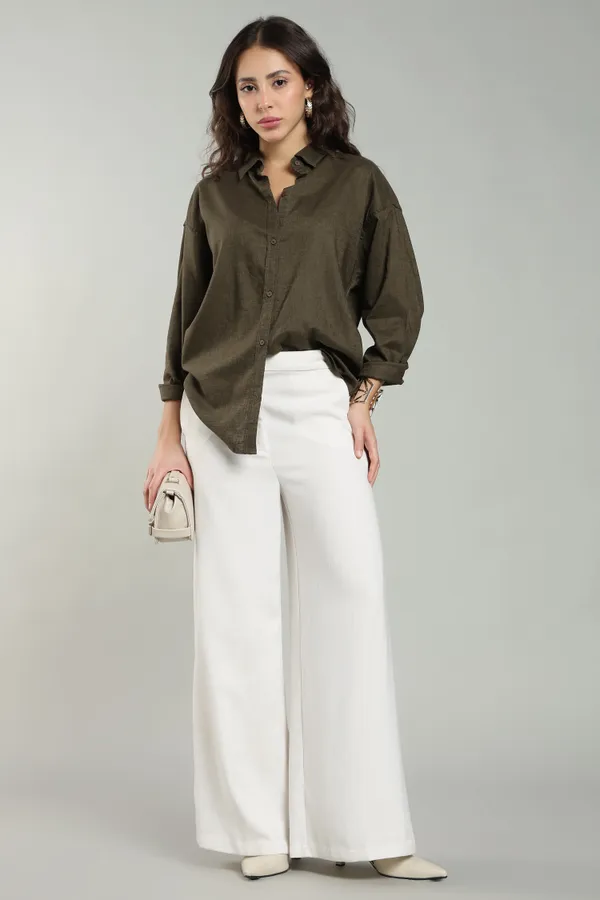 Olive_Green_Linen_Shirt_For_Women_Pure_Linen
