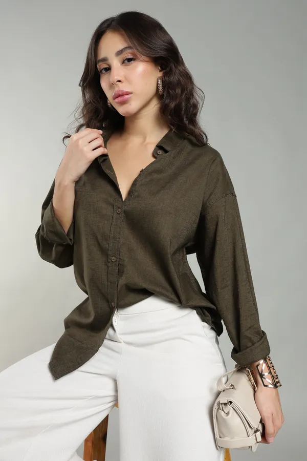Olive_Green_Linen_Shirt_For_Women_Pure_Linen