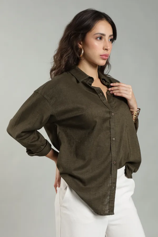 Olive_Green_Linen_Shirt_For_Women_Pure_Linen