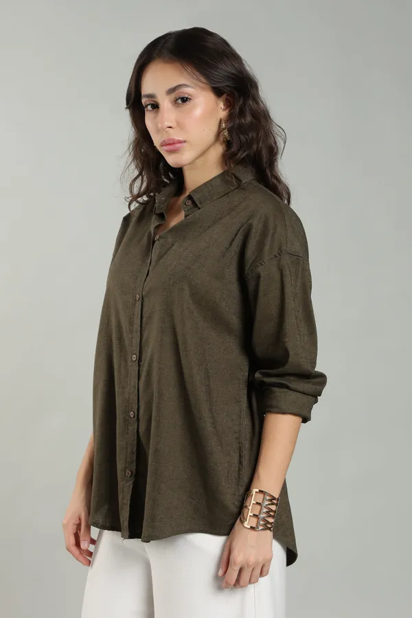 Olive_Green_Linen_Shirt_For_Women_Pure_Linen