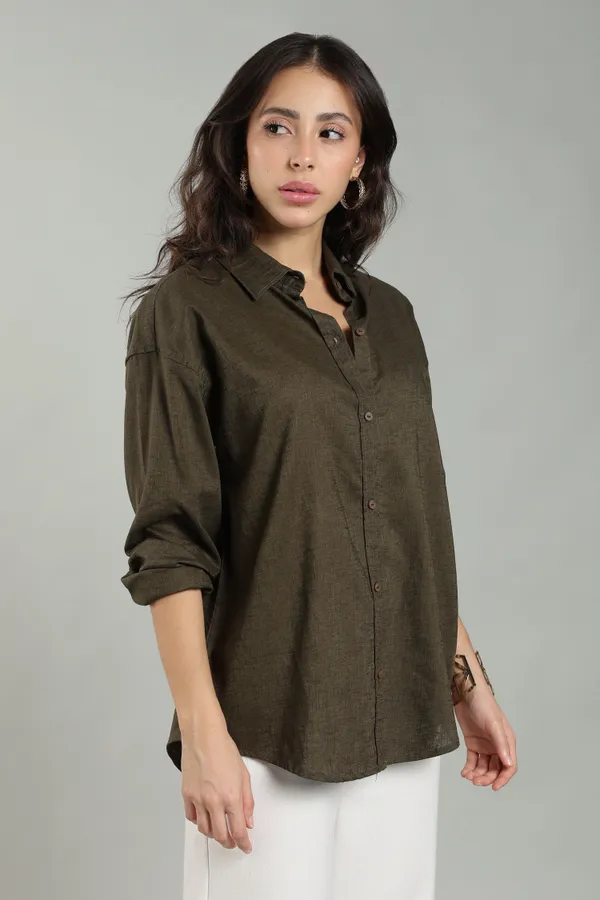 Olive_Green_Linen_Shirt_For_Women_Pure_Linen