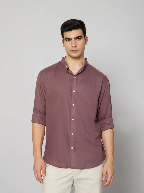 French_Linen_Blend_Relaxed_Fit_Purple_Men_S_Shirt