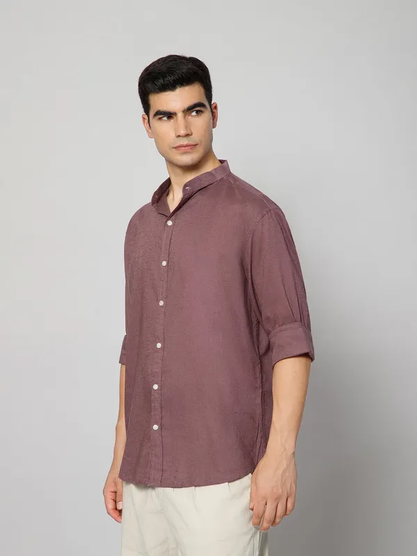 French_Linen_Blend_Relaxed_Fit_Purple_Men_S_Shirt
