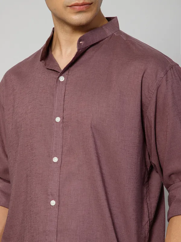 French_Linen_Blend_Relaxed_Fit_Purple_Men_S_Shirt