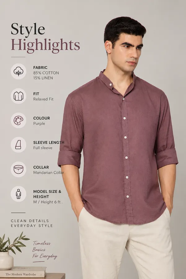 French_Linen_Blend_Relaxed_Fit_Purple_Men_S_Shirt