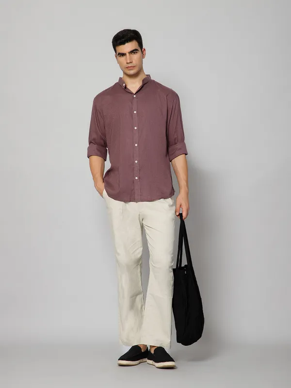 French_Linen_Blend_Relaxed_Fit_Purple_Men_S_Shirt