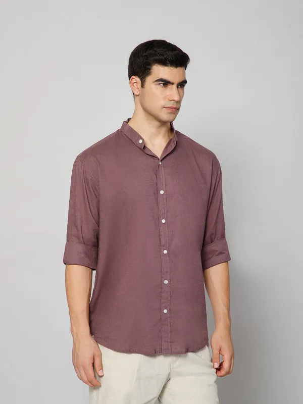 French_Linen_Blend_Relaxed_Fit_Purple_Men_S_Shirt