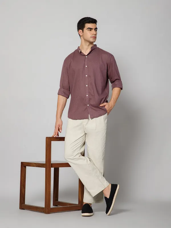 French_Linen_Blend_Relaxed_Fit_Purple_Men_S_Shirt