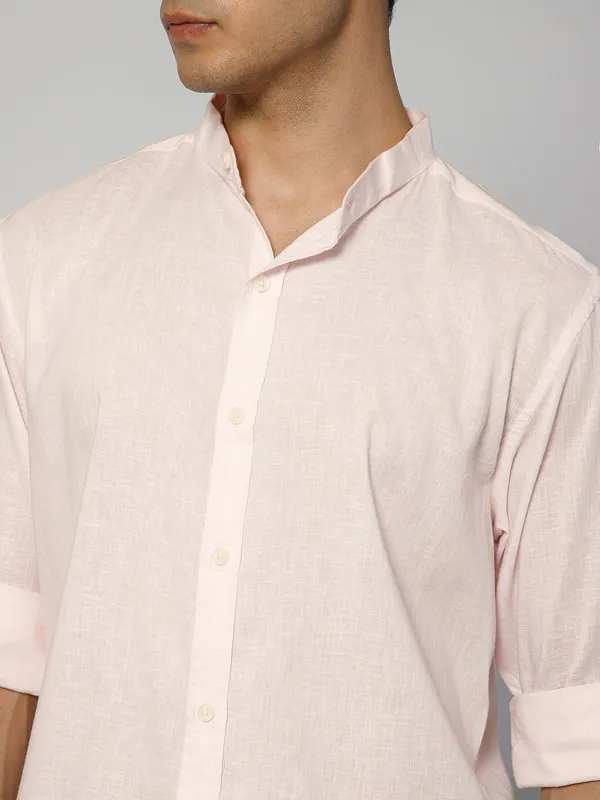 French_Linen_Blend_Relaxed_Fit_Pink_Men_S_Shirt