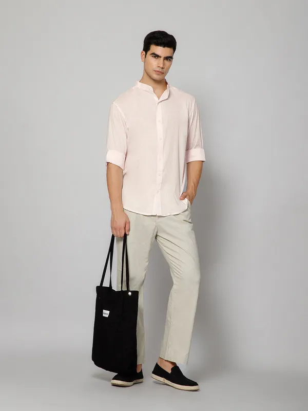 French_Linen_Blend_Relaxed_Fit_Pink_Men_S_Shirt