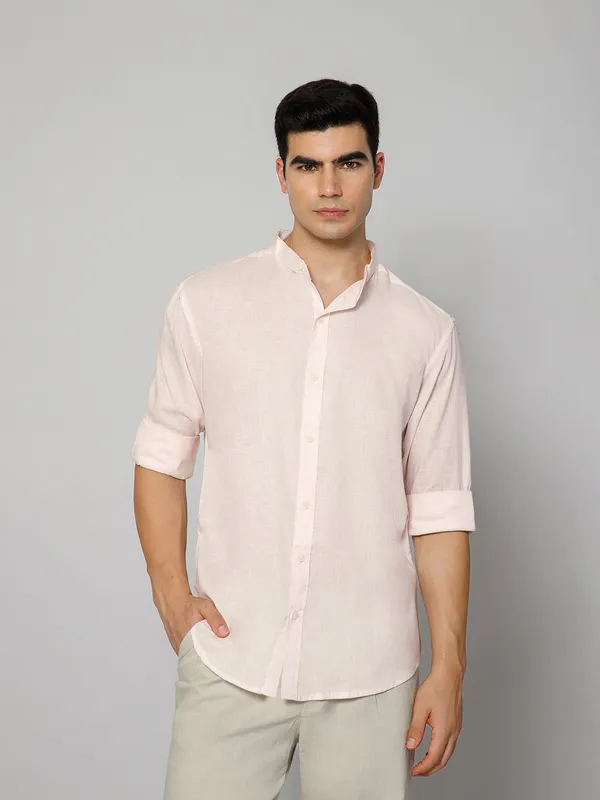 French_Linen_Blend_Relaxed_Fit_Pink_Men_S_Shirt