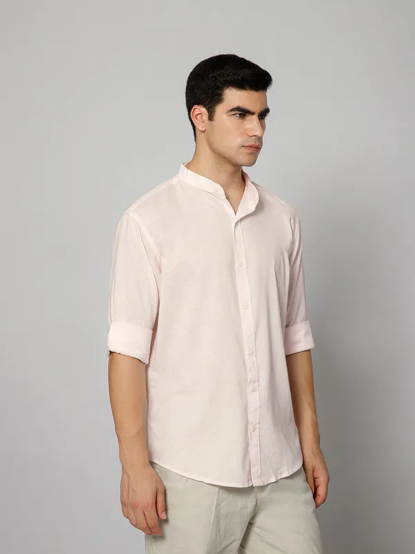 French_Linen_Blend_Relaxed_Fit_Pink_Men_S_Shirt