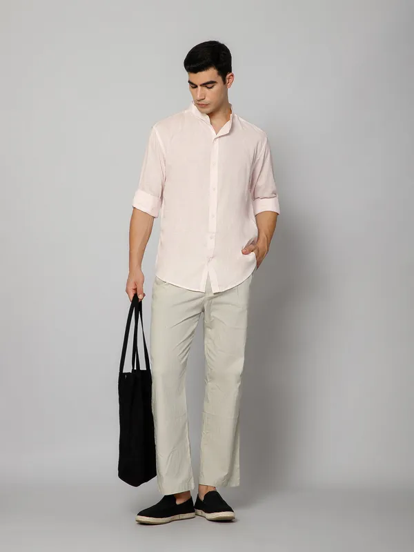 French_Linen_Blend_Relaxed_Fit_Pink_Men_S_Shirt