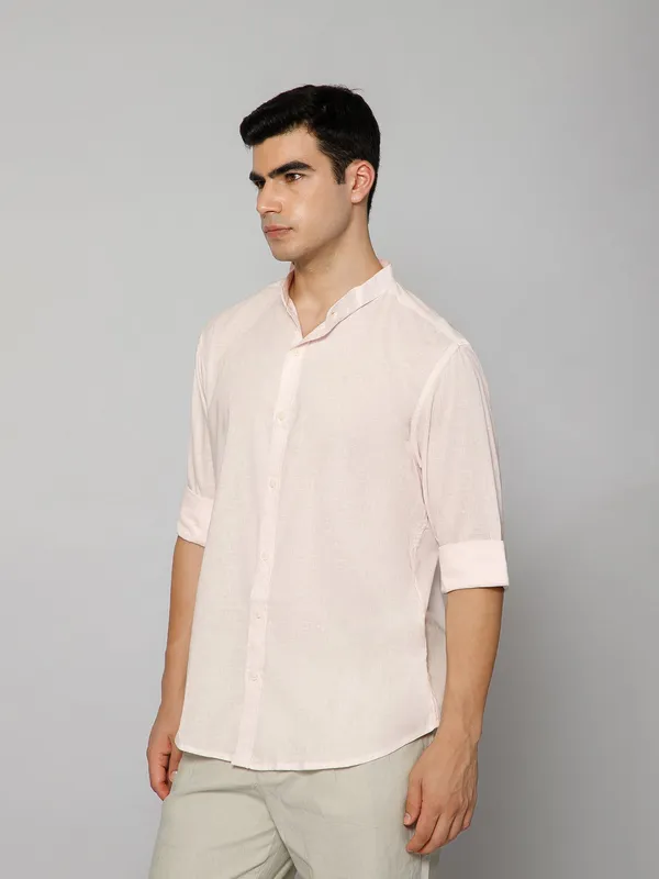 French_Linen_Blend_Relaxed_Fit_Pink_Men_S_Shirt
