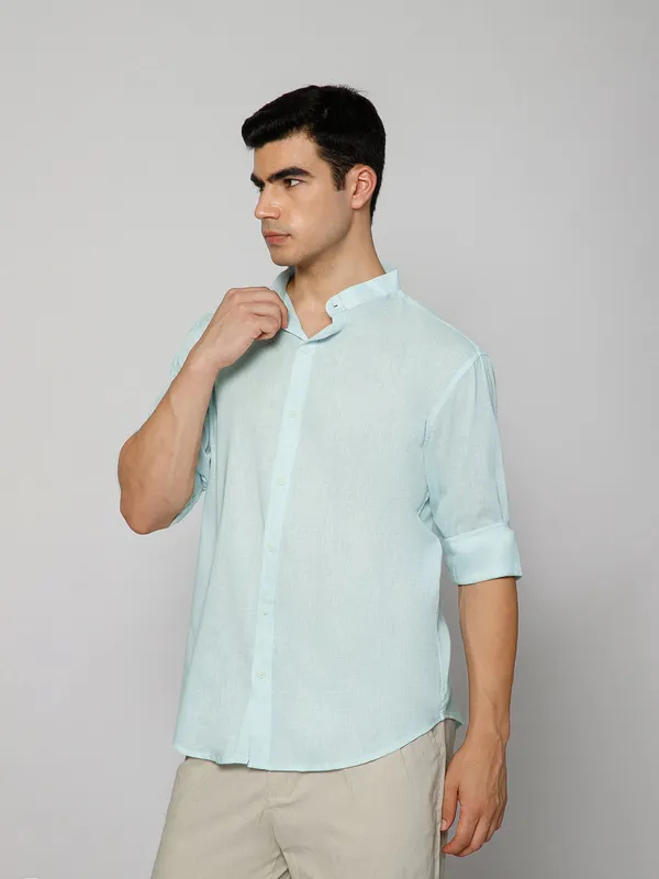 French_Linen_Blend_Relaxed_Fit_Sky_Blue_Men_S_Shirt