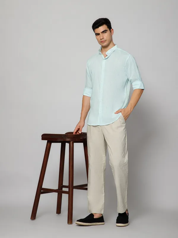 French_Linen_Blend_Relaxed_Fit_Sky_Blue_Men_S_Shirt