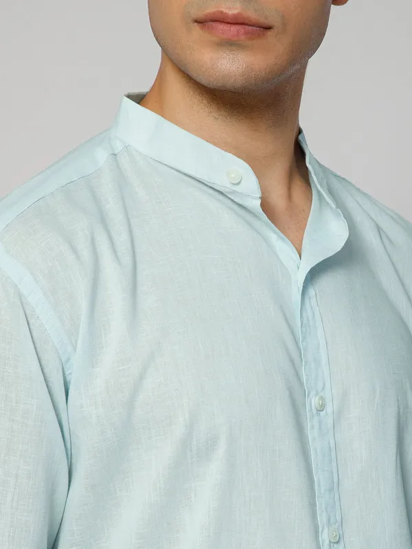 French_Linen_Blend_Relaxed_Fit_Sky_Blue_Men_S_Shirt
