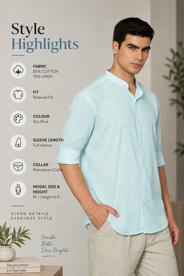 French_Linen_Blend_Relaxed_Fit_Sky_Blue_Men_S_Shirt