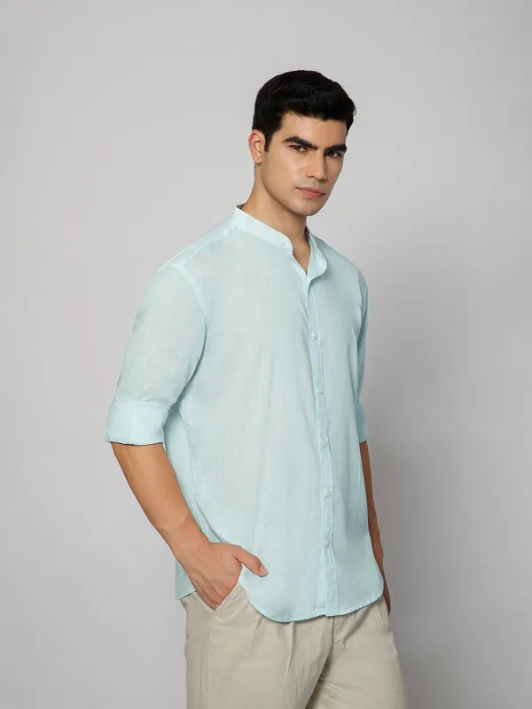 French_Linen_Blend_Relaxed_Fit_Sky_Blue_Men_S_Shirt