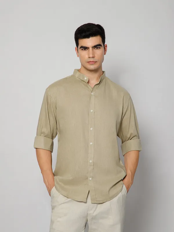 French_Linen_Blend_Relaxed_Fit_Beige_Men_S_Shirt