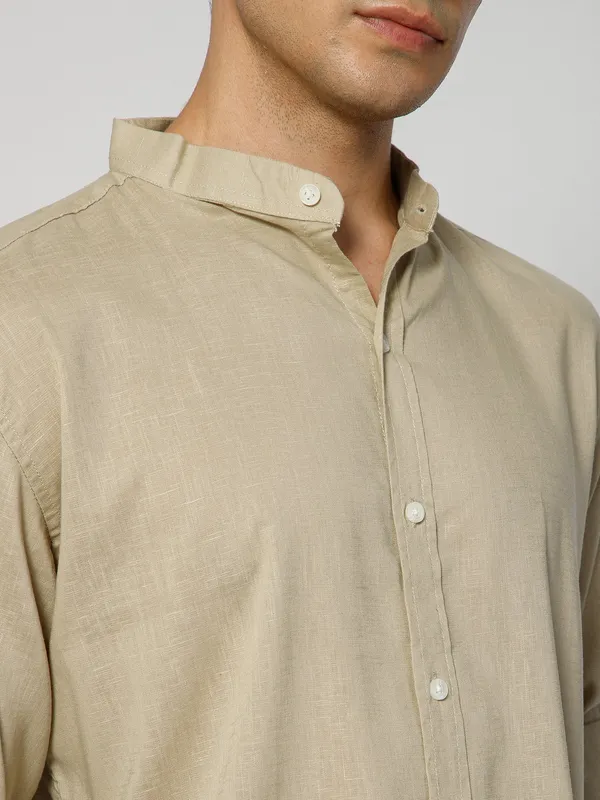 French_Linen_Blend_Relaxed_Fit_Beige_Men_S_Shirt