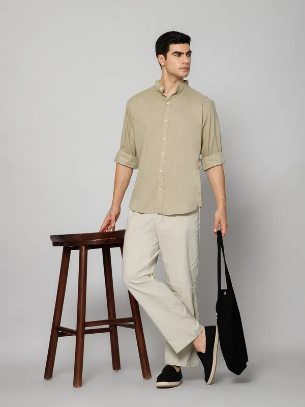 French_Linen_Blend_Relaxed_Fit_Beige_Men_S_Shirt