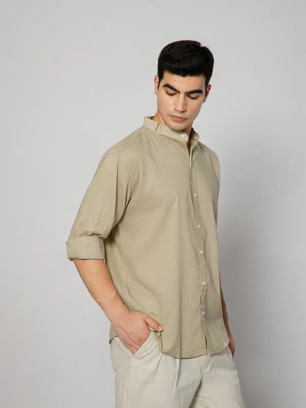 French_Linen_Blend_Relaxed_Fit_Beige_Men_S_Shirt