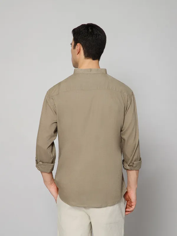 French_Linen_Blend_Relaxed_Fit_Khakhi_Men_S_Shirt