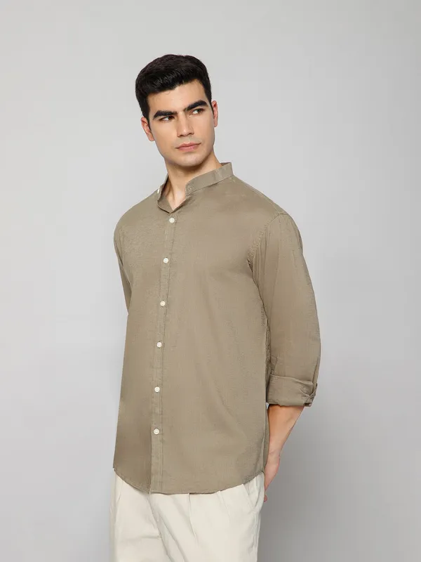 French_Linen_Blend_Relaxed_Fit_Khakhi_Men_S_Shirt