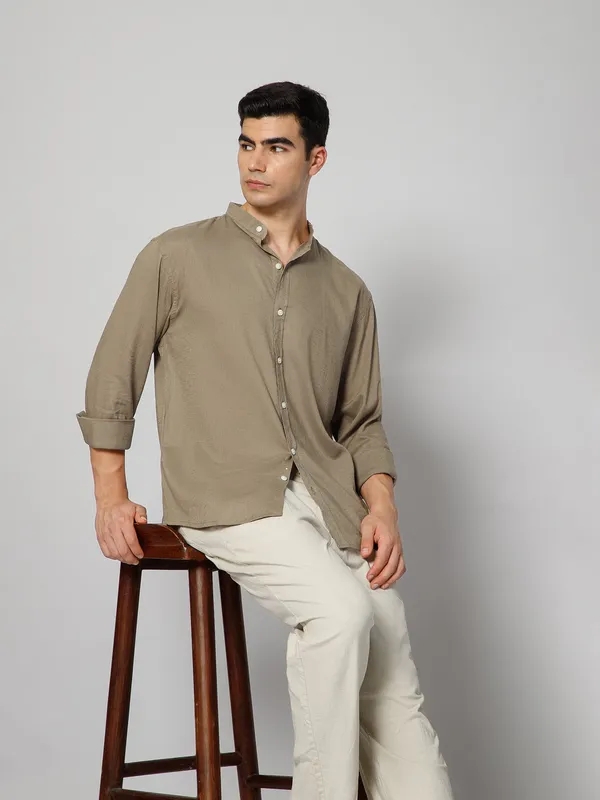 French_Linen_Blend_Relaxed_Fit_Khakhi_Men_S_Shirt