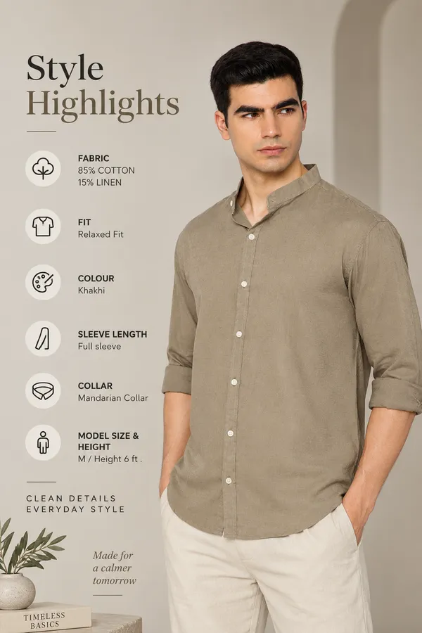 French_Linen_Blend_Relaxed_Fit_Khakhi_Men_S_Shirt