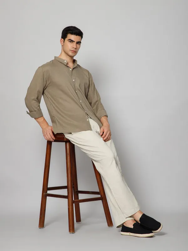 French_Linen_Blend_Relaxed_Fit_Khakhi_Men_S_Shirt