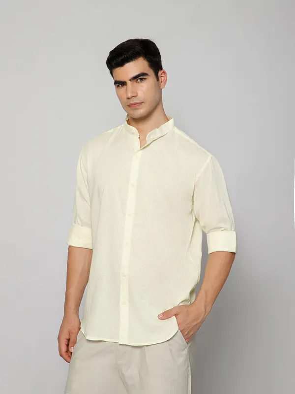 French_Linen_Blend_Relaxed_Fit_Butter_Yellow_Men_S_Shirt