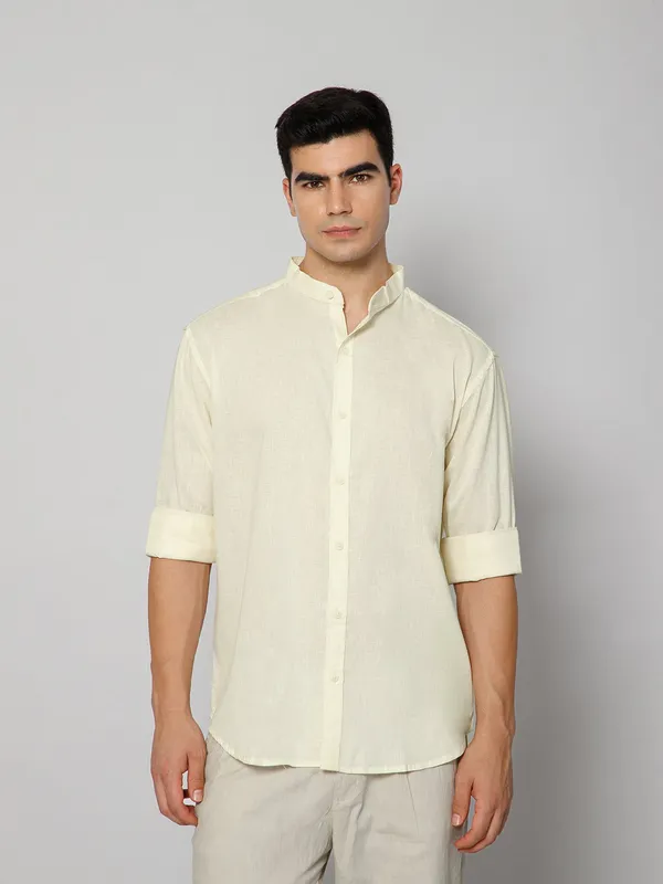 French_Linen_Blend_Relaxed_Fit_Butter_Yellow_Men_S_Shirt