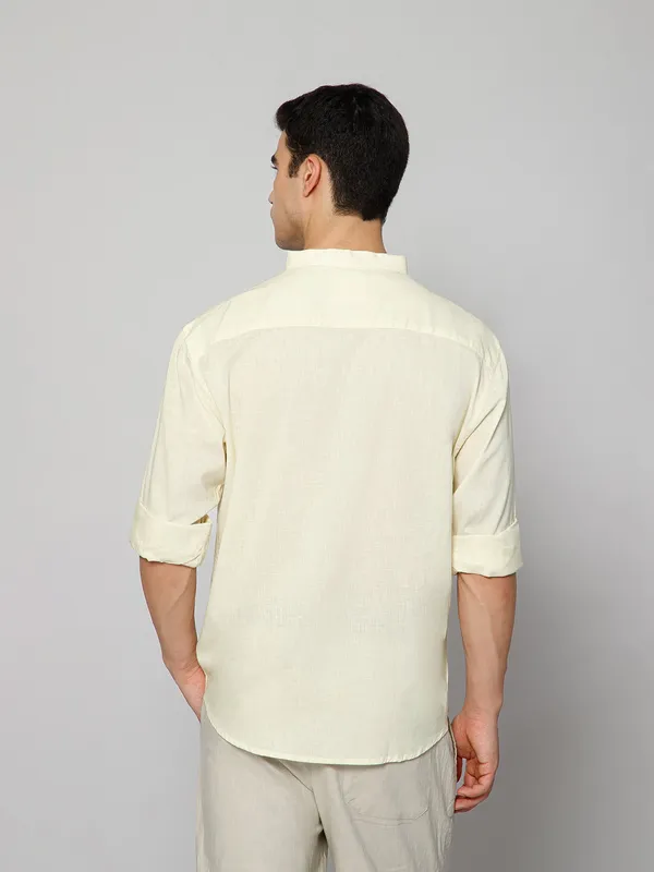 French_Linen_Blend_Relaxed_Fit_Butter_Yellow_Men_S_Shirt