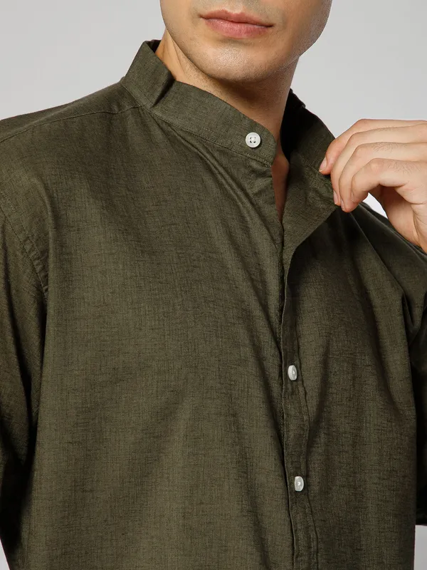 French_Linen_Blend_Relaxed_Fit_Olive_Men_S_Shirt