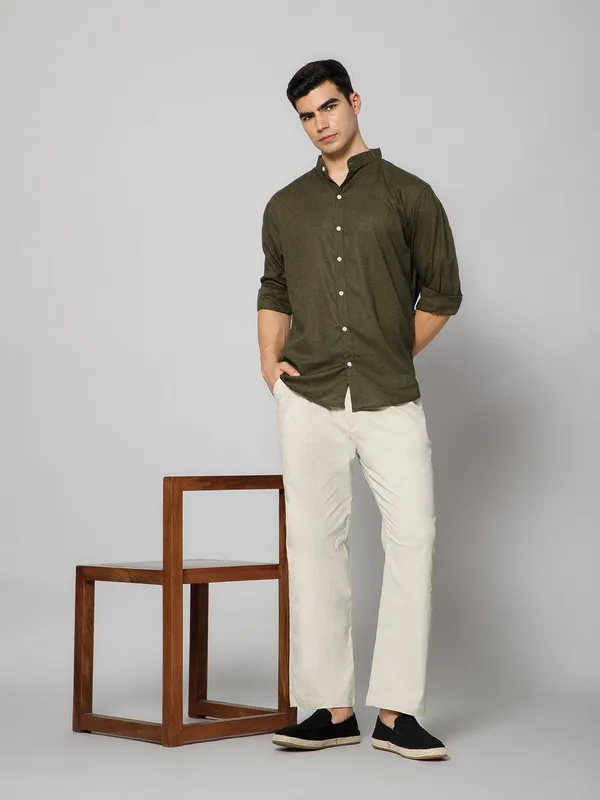 French_Linen_Blend_Relaxed_Fit_Olive_Men_S_Shirt