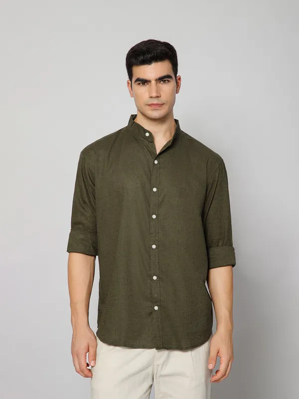 French_Linen_Blend_Relaxed_Fit_Olive_Men_S_Shirt