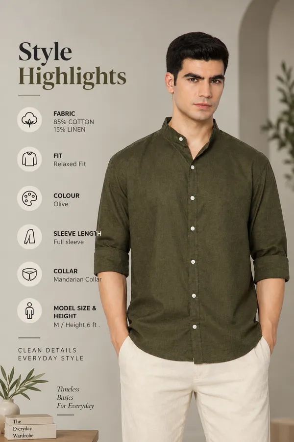 French_Linen_Blend_Relaxed_Fit_Olive_Men_S_Shirt