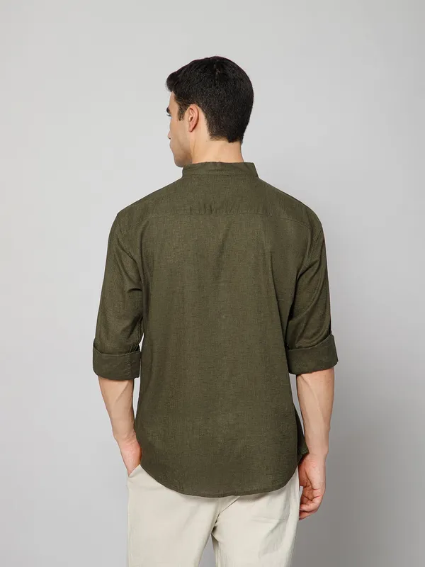 French_Linen_Blend_Relaxed_Fit_Olive_Men_S_Shirt