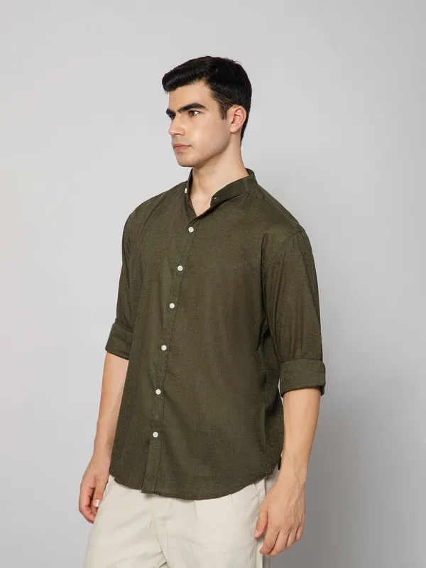 French_Linen_Blend_Relaxed_Fit_Olive_Men_S_Shirt