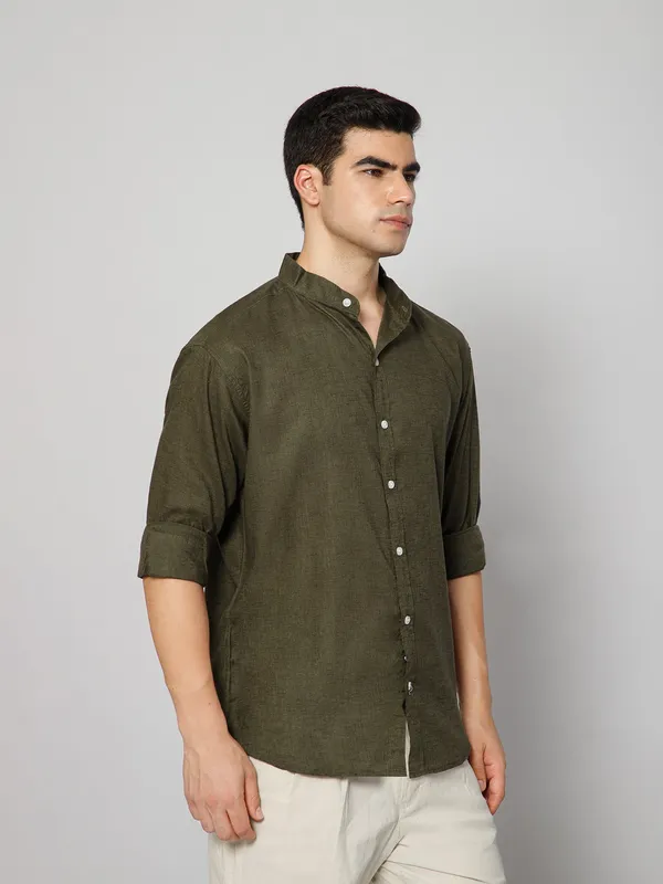 French_Linen_Blend_Relaxed_Fit_Olive_Men_S_Shirt