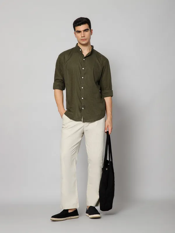 French_Linen_Blend_Relaxed_Fit_Olive_Men_S_Shirt
