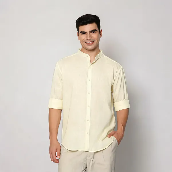 French_Linen_Blend_Relaxed_Fit_Butter_Yellow_Men_S_Shirt