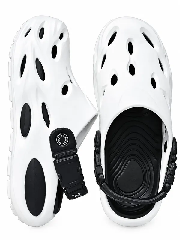 White_Perforated_Open_Back_Slip-On_Clogs_For_Men