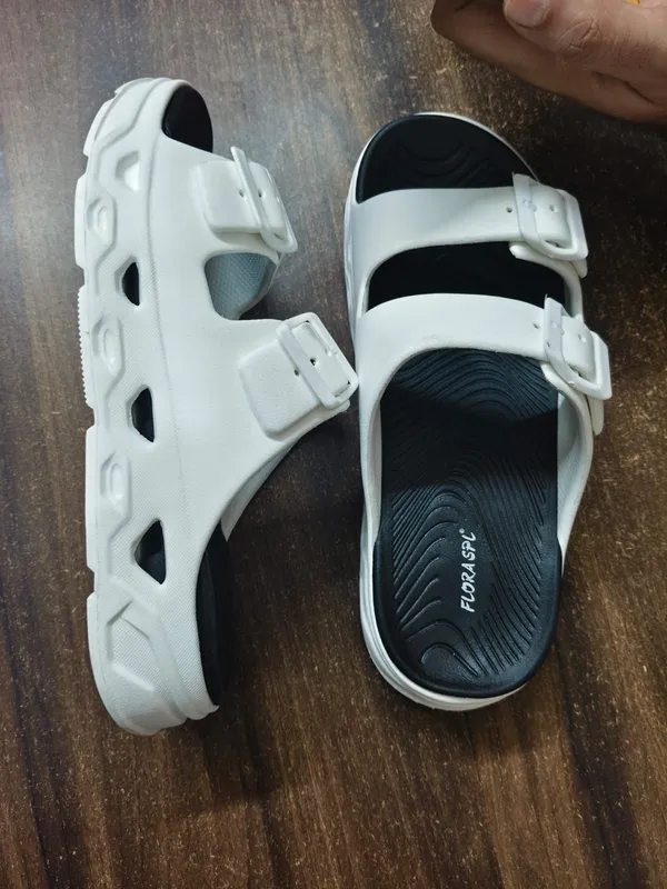Black_And_White_Double_Strap_Adjustable_Buckle_Sandals_For_Men