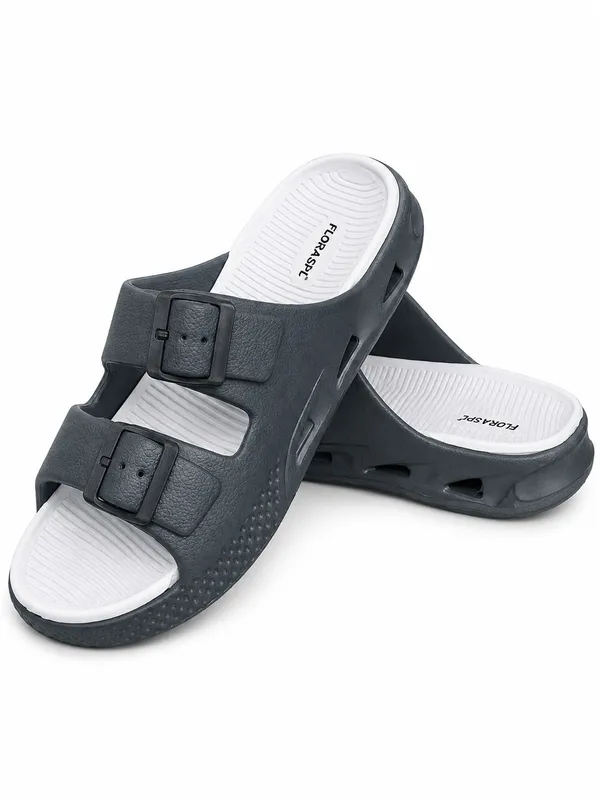 Black_Synthetic_Double_Strap_Buckle_Sandals_For_Men